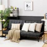 Convertible PU Leather Futon Sofa Bed with Adjustable Backrest