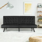 Convertible PU Leather Futon Sofa Bed with Adjustable Backrest