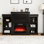 70 Inch Fireplace Media Console with Shelves and Bookcase