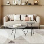 Modern Gray & Black Round Coffee Table Set with Steel Frame (2-Piece)