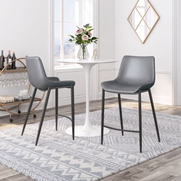 Dark Gray Faux Leather Counter Stools with Black Steel Legs (Set of 2)