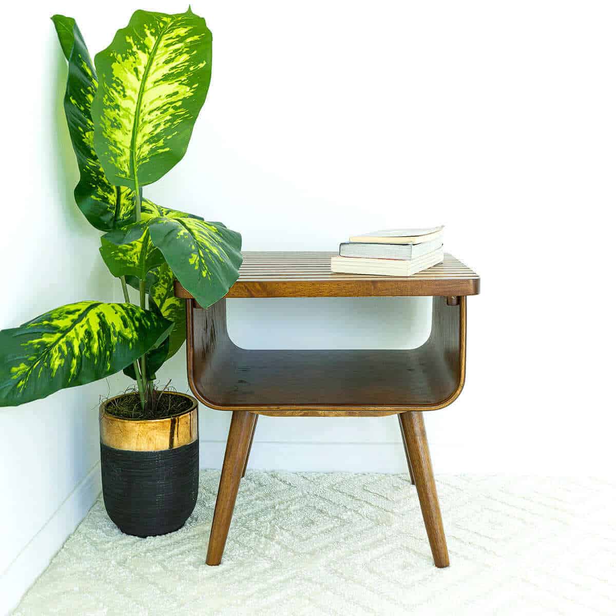 Brown Solid Wood Mid-Century Modern End Table with Shelf 5 Brown Solid Wood Mid-Century Modern End Table with Shelf - Image 5