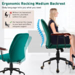 Velvet Office Chair with Wooden Armrests and Rocking Backrest