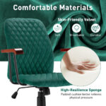 Velvet Office Chair with Wooden Armrests and Rocking Backrest