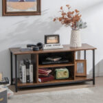 Industrial Rustic TV Stand with Adjustable Shelf and Cable Holes 8 Industrial Rustic TV Stand with Adjustable Shelf and Cable Holes