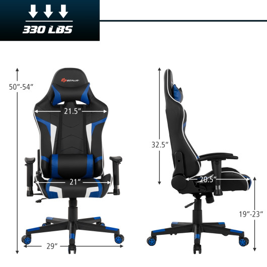 Ergonomic Swivel Reclining Gaming Chair with Massage, Lumbar Support, and Adjustable Backrest