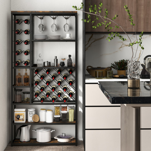 Industrial Wine Rack with Glass Holders and 6 Storage Shelves 2 Industrial Wine Rack with Glass Holders and 6 Storage Shelves - Image 2