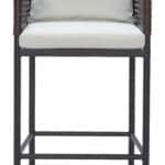 Gray Tropical Barstool with Armrests and Weather-Resistant Frame