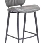 Vintage Gray Faux Leather Barstool with Tufted Seat and Steel Frame