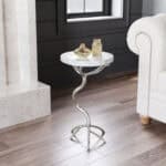 Modern White Marble Top Side Table with Silver Cast Frame 8 Modern White Marble Top Side Table with Silver Cast Frame