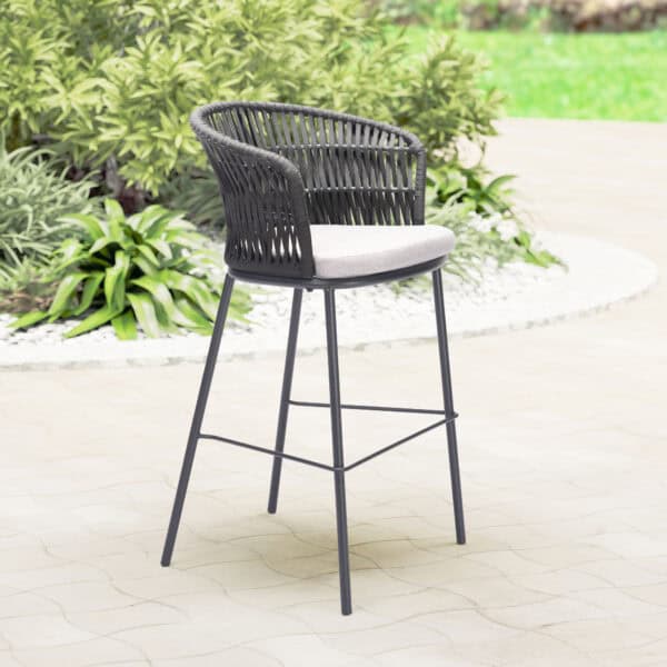 Black Outdoor-Indoor Barstools with Armrest and Footrest (Set of 2)