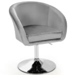 Adjustable Velvet Swivel Accent Chair with Round Back and Metal Base