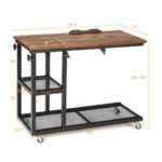 Adjustable C Shaped Side Table with Wheels and Storage Shelves