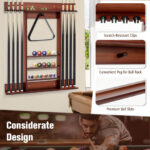 Wall-Mounted Pine Wood Billiards Pool Cue Rack with Shelves
