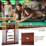 Wall-Mounted Pine Wood Billiards Pool Cue Rack with Shelves