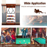 Wall-Mounted Pine Wood Billiards Pool Cue Rack with Shelves