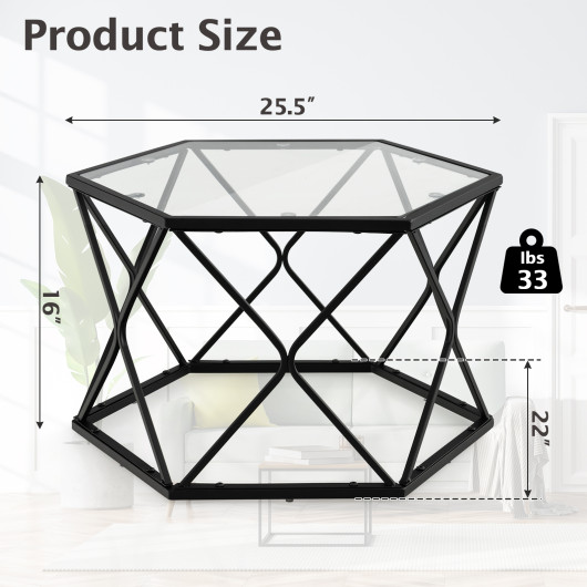 Modern Geometric Glass Coffee Table with Black Metal Base 4 Modern Geometric Glass Coffee Table with Black Metal Base - Image 4