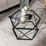 Modern Geometric Glass Coffee Table with Black Metal Base 14 Modern Geometric Glass Coffee Table with Black Metal Base