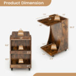 Rolling C Shaped End Table with Storage and Wheels