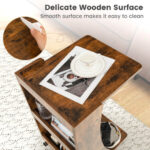 Rolling C Shaped End Table with Storage and Wheels