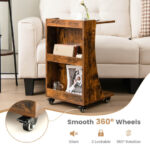 Rolling C Shaped End Table with Storage and Wheels