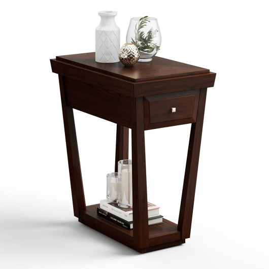 Rustic Rubber Wood End Table with Drawer and Bottom Shelf 3 Rustic Rubber Wood End Table with Drawer and Bottom Shelf - Image 3