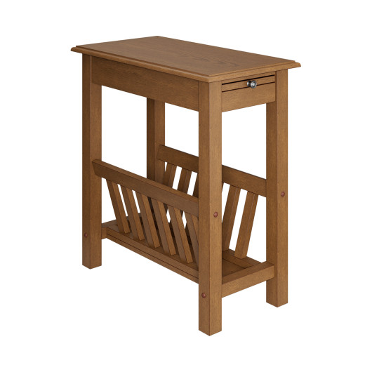 Compact 2 Tier End Table with Tray and Wood Legs 3 Compact 2 Tier End Table with Tray and Wood Legs - Image 3