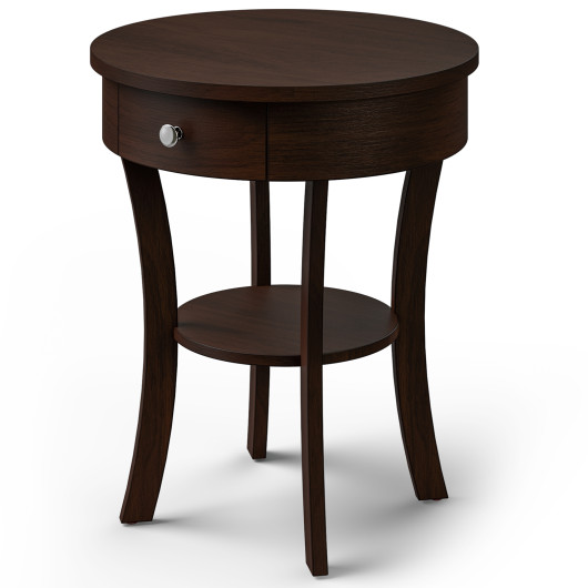 Round Wooden End Table with Drawer and Storage Shelf 3 Round Wooden End Table with Drawer and Storage Shelf - Image 3