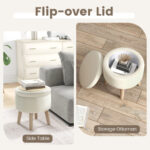 Round Linen Storage Ottoman with Flip-Top Lid and Legs