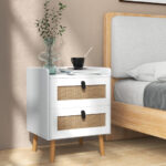 Modern White End Table with 2 Rattan Drawers 8 Modern White End Table with 2 Rattan Drawers