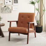 Mid Century Modern Leather Accent Chair with Wooden Frame 8 Mid Century Modern Leather Accent Chair with Wooden Frame