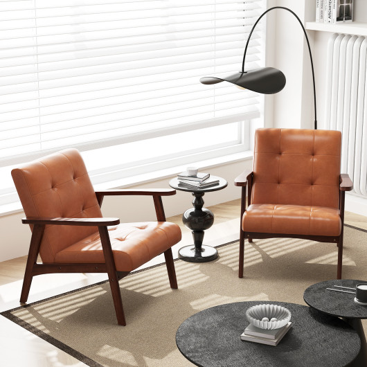 Mid Century Modern Leather Accent Chair with Wooden Frame 2 Mid Century Modern Leather Accent Chair with Wooden Frame - Image 2