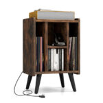 Compact Turntable Stand with USB Ports and Vinyl Storage