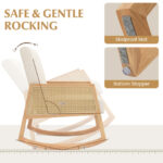 Beige Rocking Chair with Rattan Armrests and Cushioned Seat