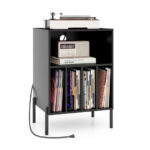 Modern Turntable Stand with Record Storage and Charging Station