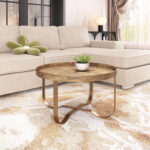 Modern Brass Coffee Table with Round Top and Steel Frame
