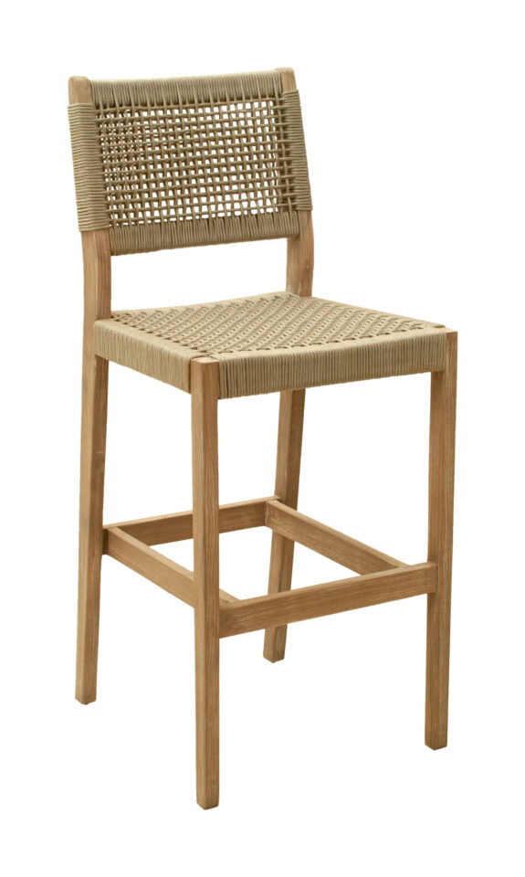 Beige Acacia Wood and Rattan Barstool for Modern Spaces