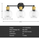 Modern Black and Gold Vanity Light with Bubbled Glass (3-Light)