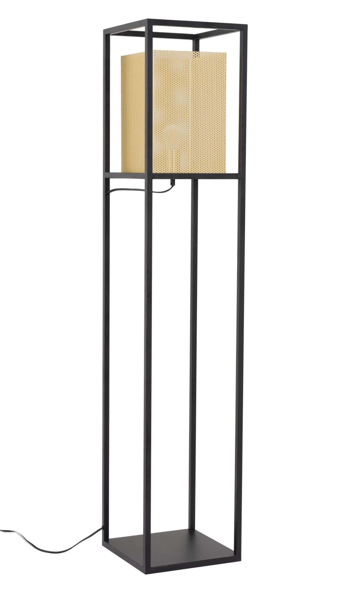 Gold and Black Floor Lamp with Steel Frame and Perforated Shade 3 Gold and Black Floor Lamp with Steel Frame and Perforated Shade - Image 3