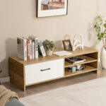 Modern TV Stand with Drawer and Shelves for 55-Inch TVs