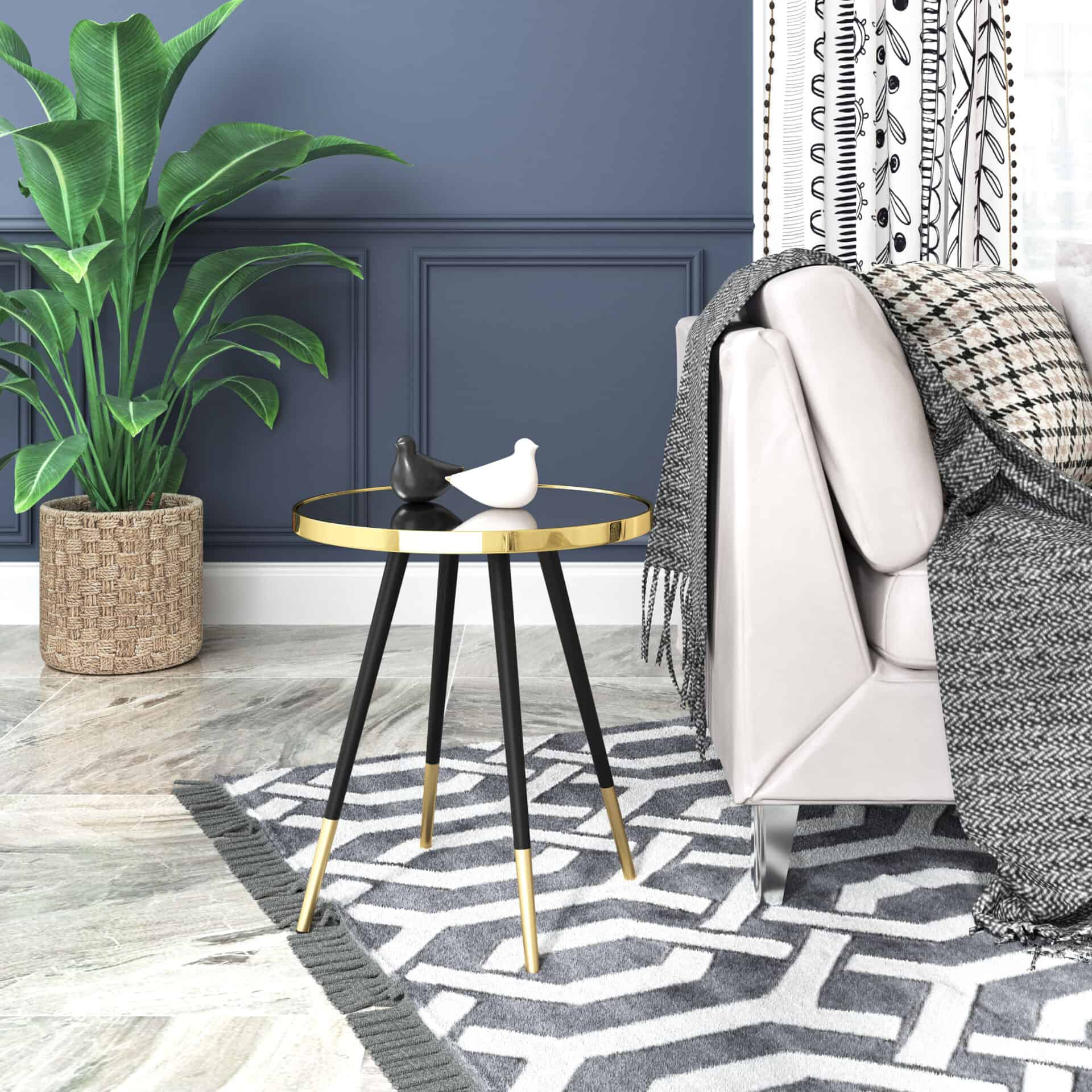 Gold & Black Round Side Table with Mirror Top 1 Gold & Black Round Side Table with Mirror Top