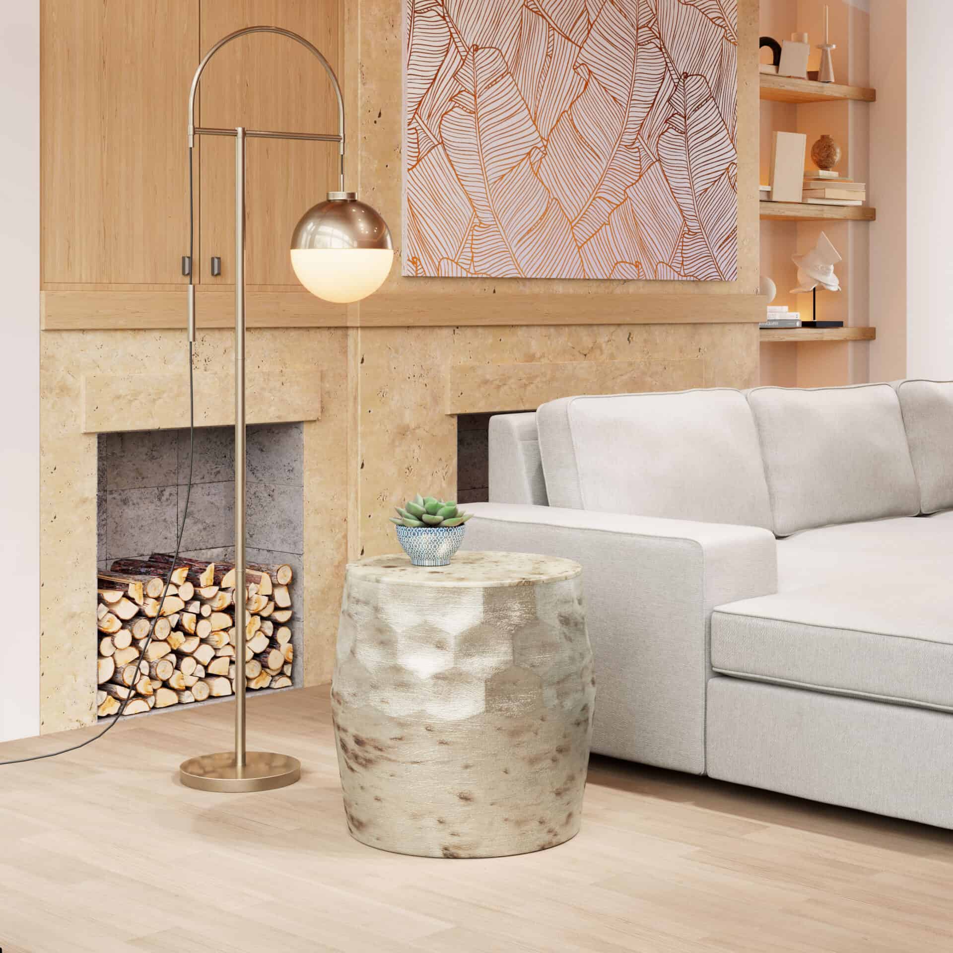 Antique Beige Round Side Table with Hand-Finished Versatile Design 1 Antique Beige Round Side Table with Hand-Finished Versatile Design