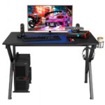 K-Shaped Gaming Desk with Cup, Headphone, and Power Holders