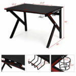 K-Shaped Gaming Desk with Cup, Headphone, and Power Holders