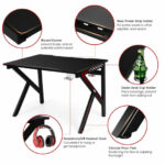K-Shaped Gaming Desk with Cup, Headphone, and Power Holders
