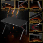 K-Shaped Gaming Desk with Cup, Headphone, and Power Holders