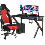 K-Shaped Gaming Desk with Cup, Headphone, and Power Holders