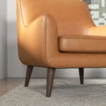 Tan Leather Mid-Century Modern Lounge Chair with Solid Wood Frame