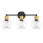 Modern Black and Gold Vanity Light with Bubbled Glass (3-Light)