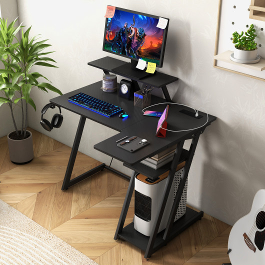 L Shaped Gaming Desk with Storage, Outlets, and USB Ports